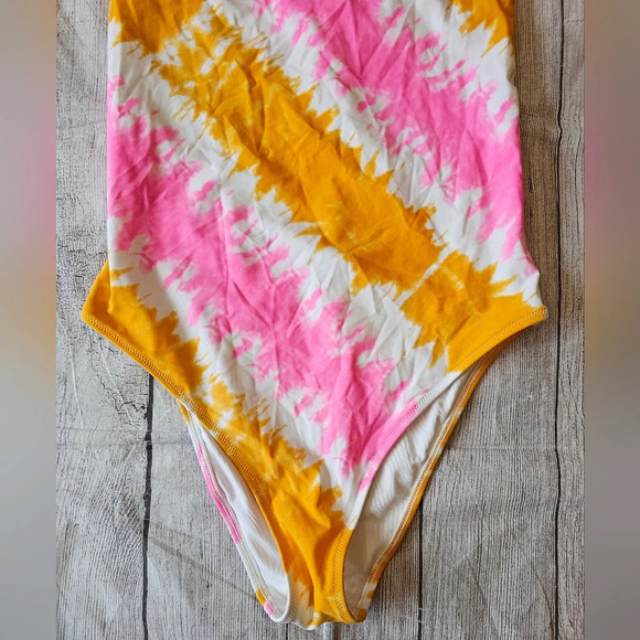 Aerie Pink Orange Tie Dye One Piece Swimsuit Pool Beach •Size Large• - Picture 2 of 7